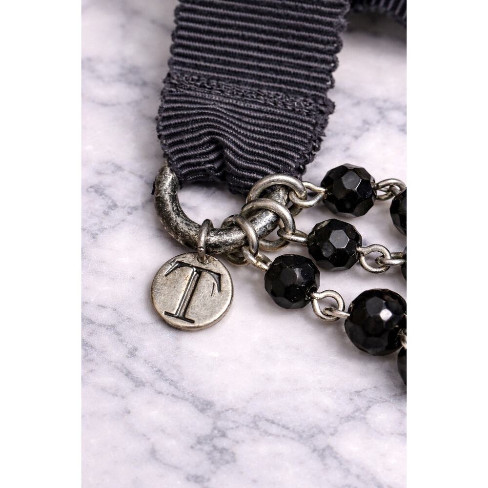 Talbots Black Beaded Ribbon‑Tie Necklace – Faceted Beads | 11”+ Drop - Picture 2 of 3